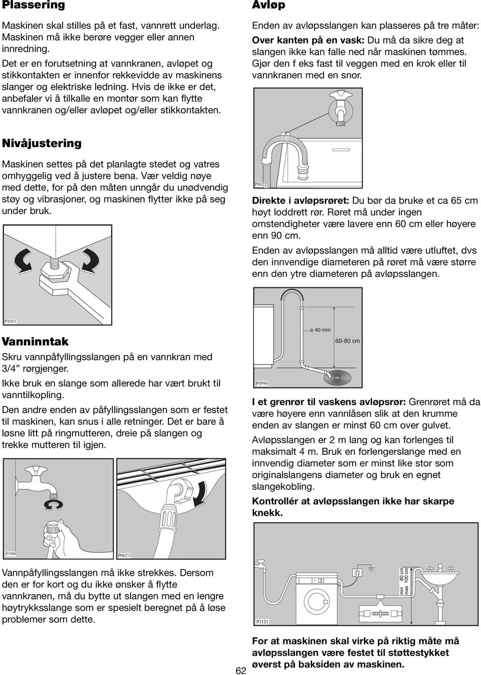 Hvis de ikke er det, anbefaler vi å tilkalle en montør som kan flytte vannkranen og/eller avløpet og/eller stikkontakten.