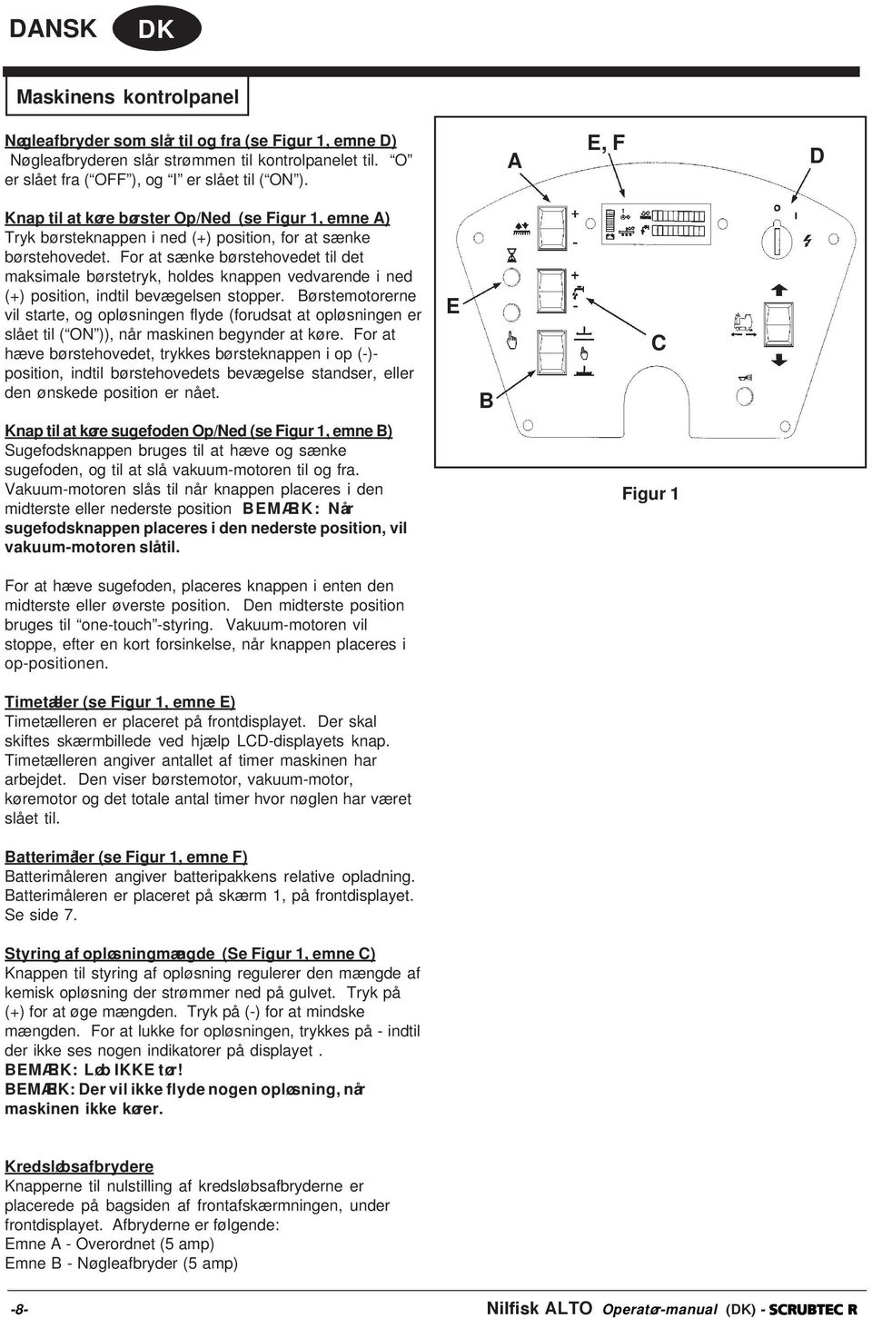 For at sænke børstehovedet til det maksimale børstetryk, holdes knappen vedvarende i ned (+) position, indtil bevægelsen stopper.