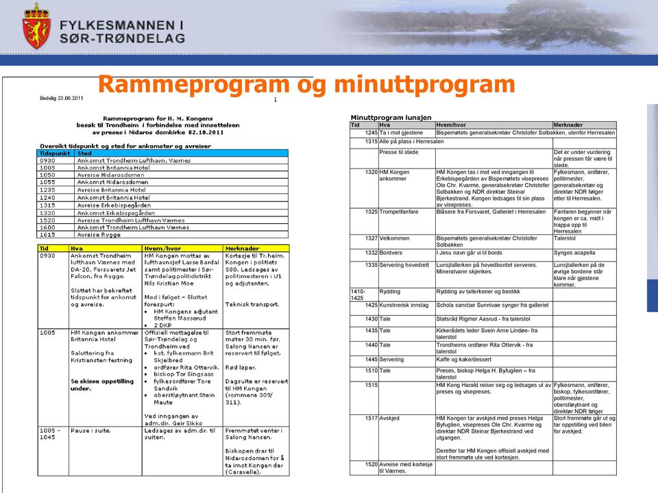 1320 HM Kongen ankommer Det er under vurdering når pressen får være til stede.