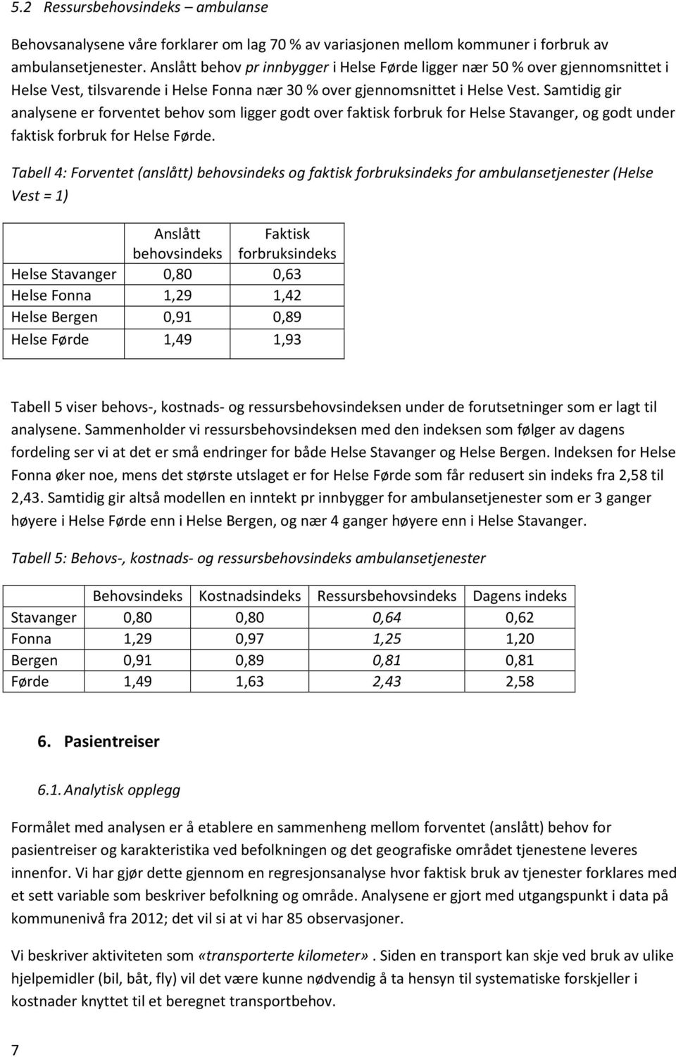 Samtidig gir analysene er forventet behov som ligger godt over faktisk forbruk for Helse Stavanger, og godt under faktisk forbruk for Helse Førde.