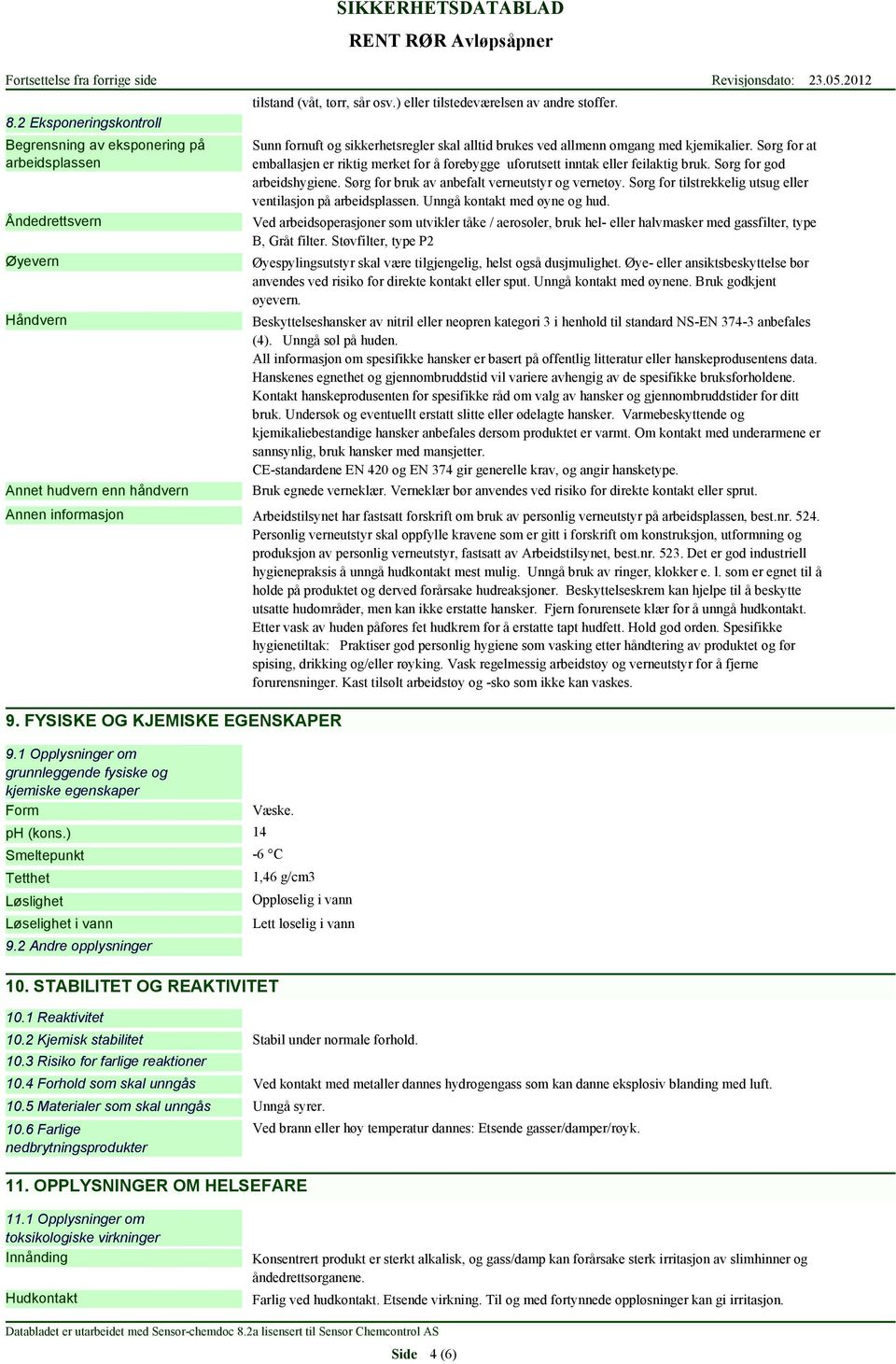 Sørg for god arbeidshygiene. Sørg for bruk av anbefalt verneutstyr og vernetøy. Sørg for tilstrekkelig utsug eller ventilasjon på arbeidsplassen. Unngå kontakt med øyne og hud.