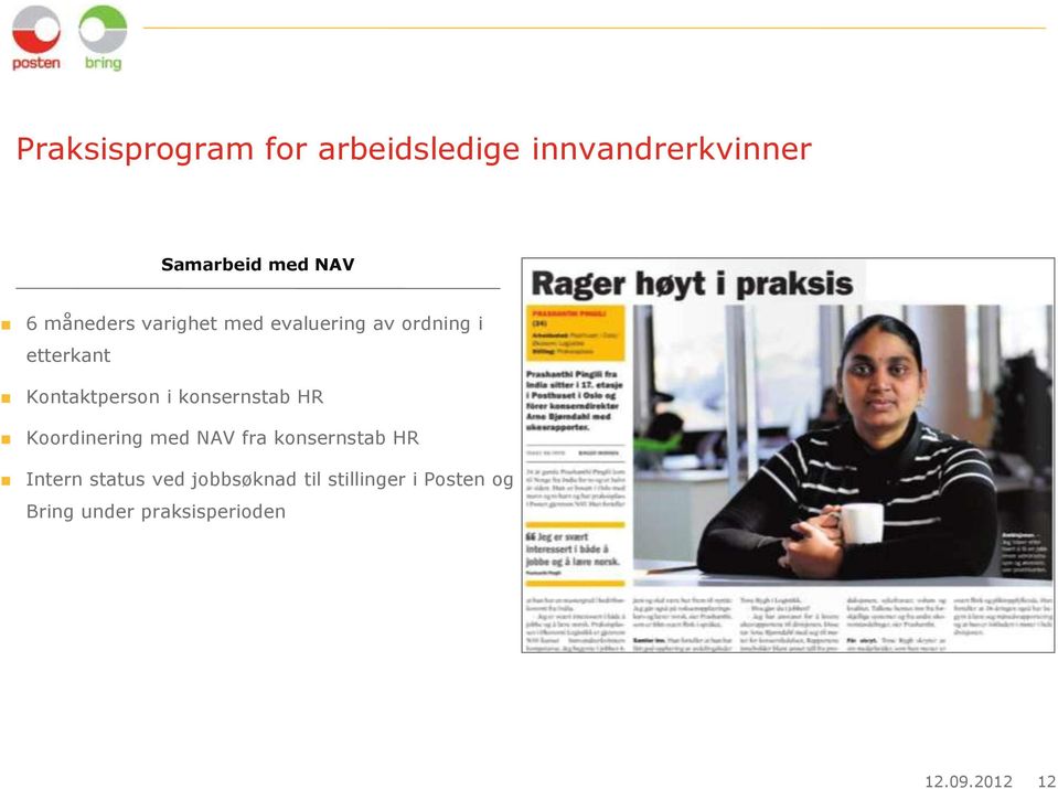 konsernstab HR Koordinering med NAV fra konsernstab HR Intern status ved