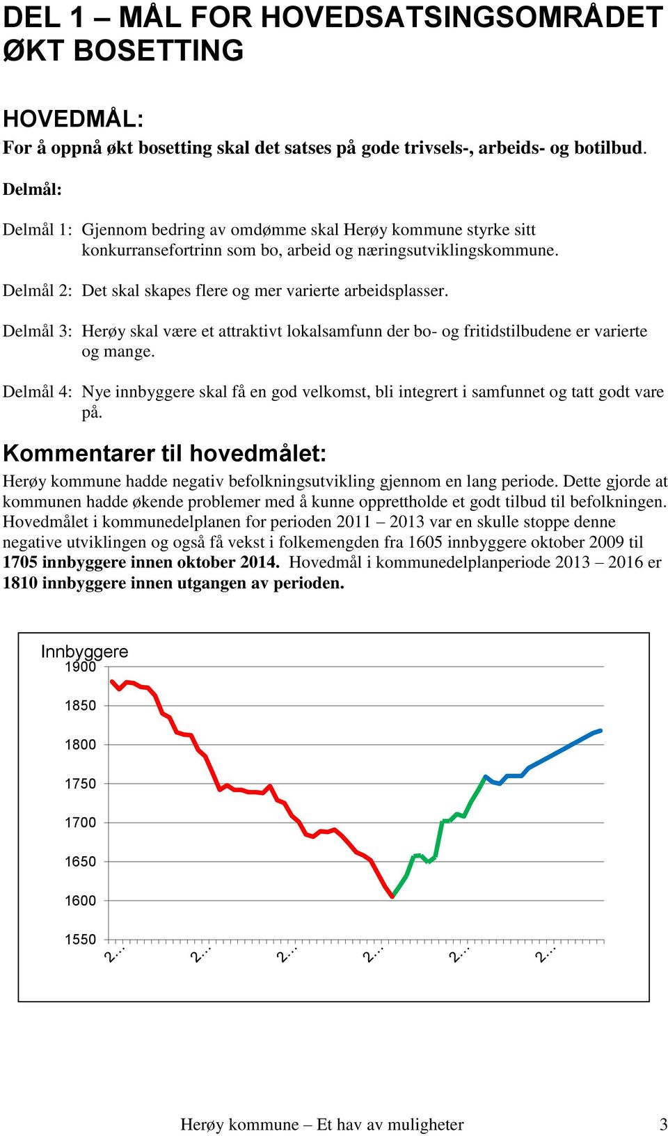 Delmål 2: Det skal skapes flere og mer varierte arbeidsplasser. Delmål 3: Herøy skal være et attraktivt lokalsamfunn der bo- og fritidstilbudene er varierte og mange.