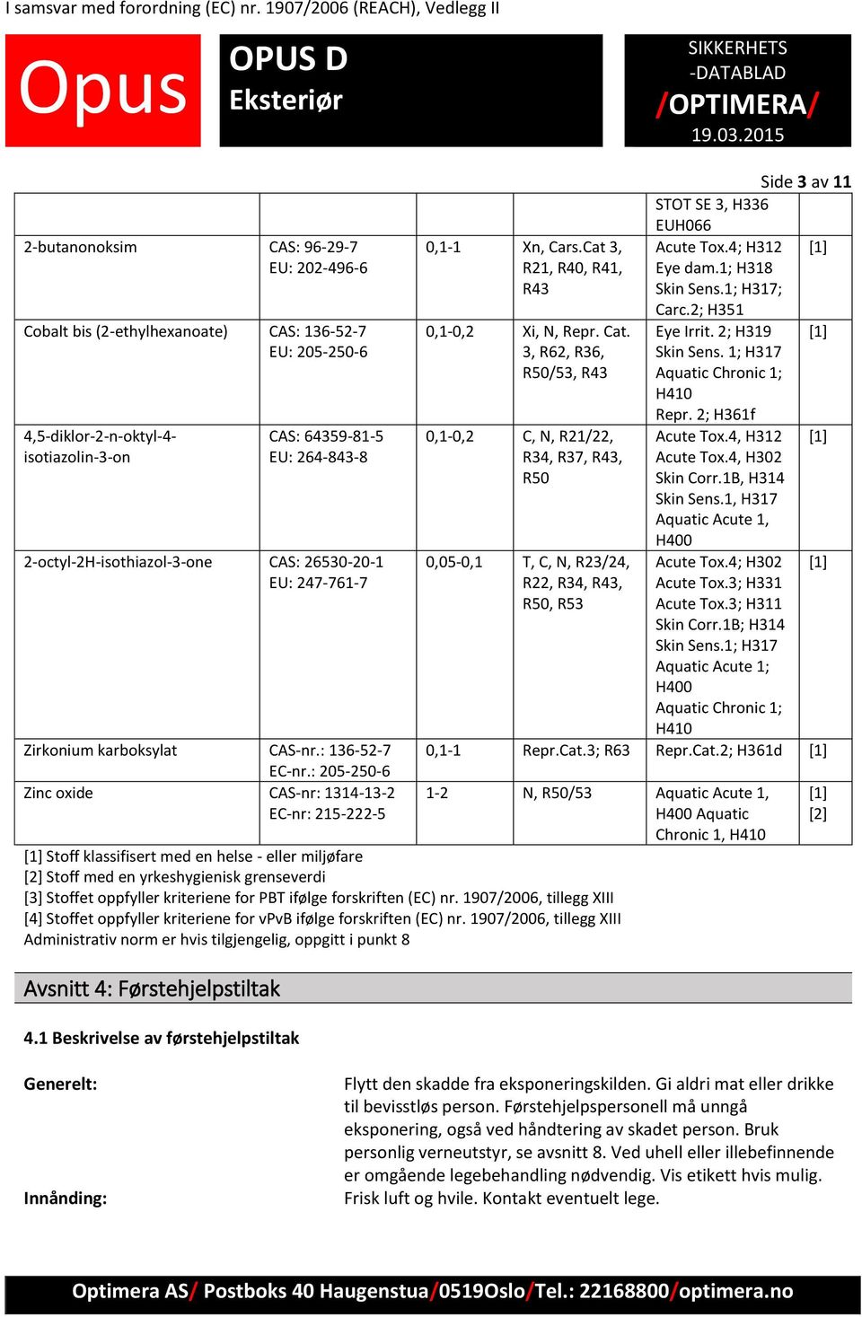 Cat 3, Acute Tox.4; H312 [1] R21, R40, R41, Eye dam.1; H318 R43 Skin Sens.1; H317; Carc.2; H351 0,1-0,2 Xi, N, Repr. Cat. Eye Irrit. 2; H319 [1] 3, R62, R36, Skin Sens.
