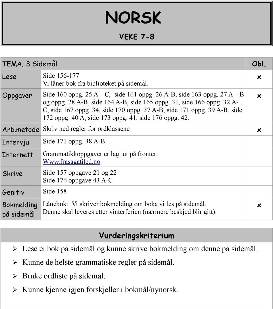 metode Skriv ned regler for ordklassene Intervju Internett Side 171 oppg. 38 A-B Grammatikkoppgaver er lagt ut på fronter. Www.frasagatilcd.