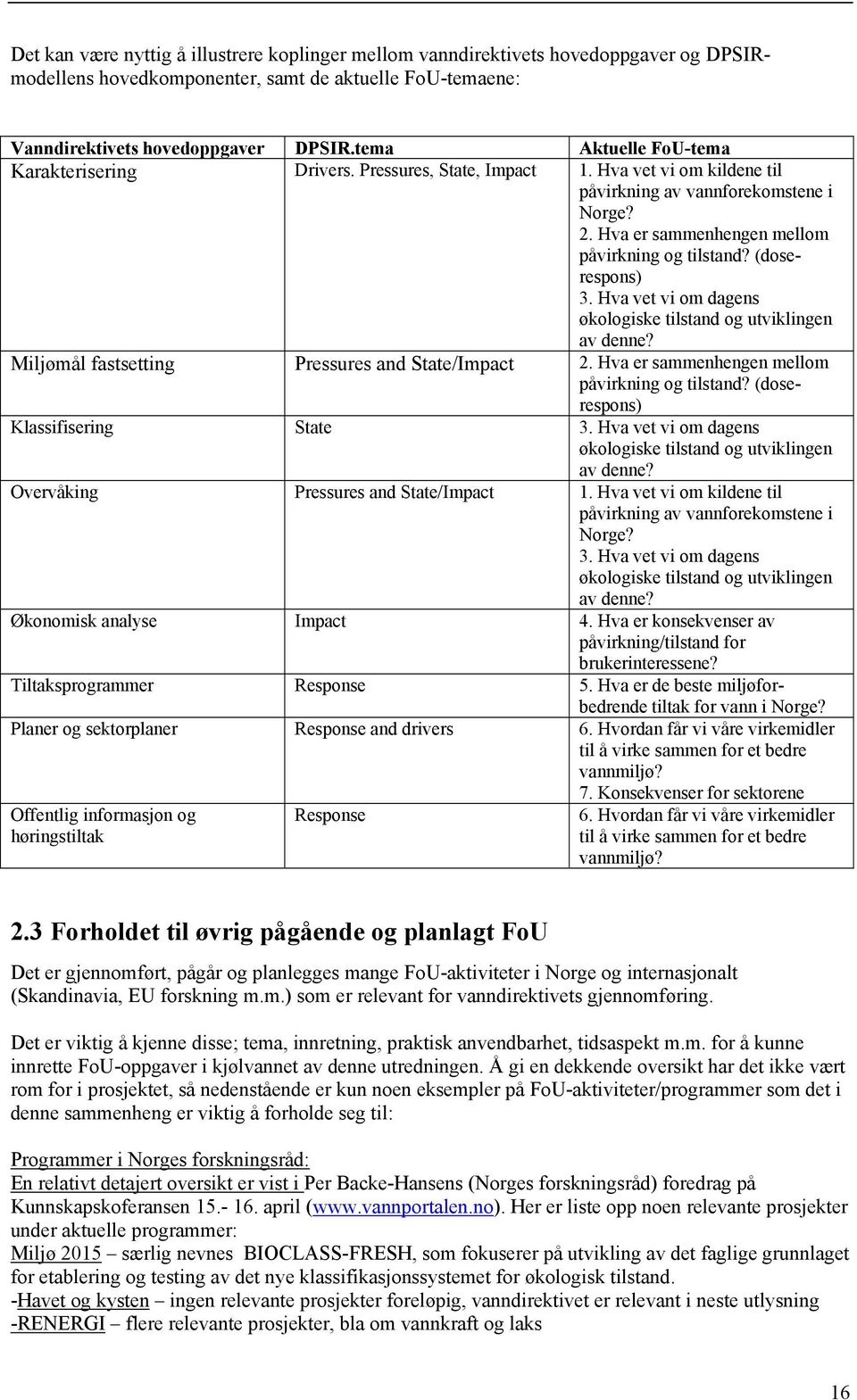 (doserespons) 3. Hva vet vi om dagens økologiske tilstand og utviklingen av denne? Miljømål fastsetting Pressures and State/Impact 2. Hva er sammenhengen mellom påvirkning og tilstand?