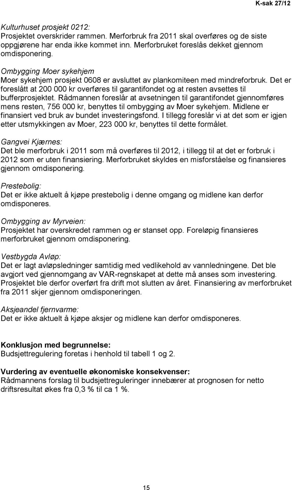 Det er foreslått at 200 000 kr overføres til garantifondet og at resten avsettes til bufferprosjektet.