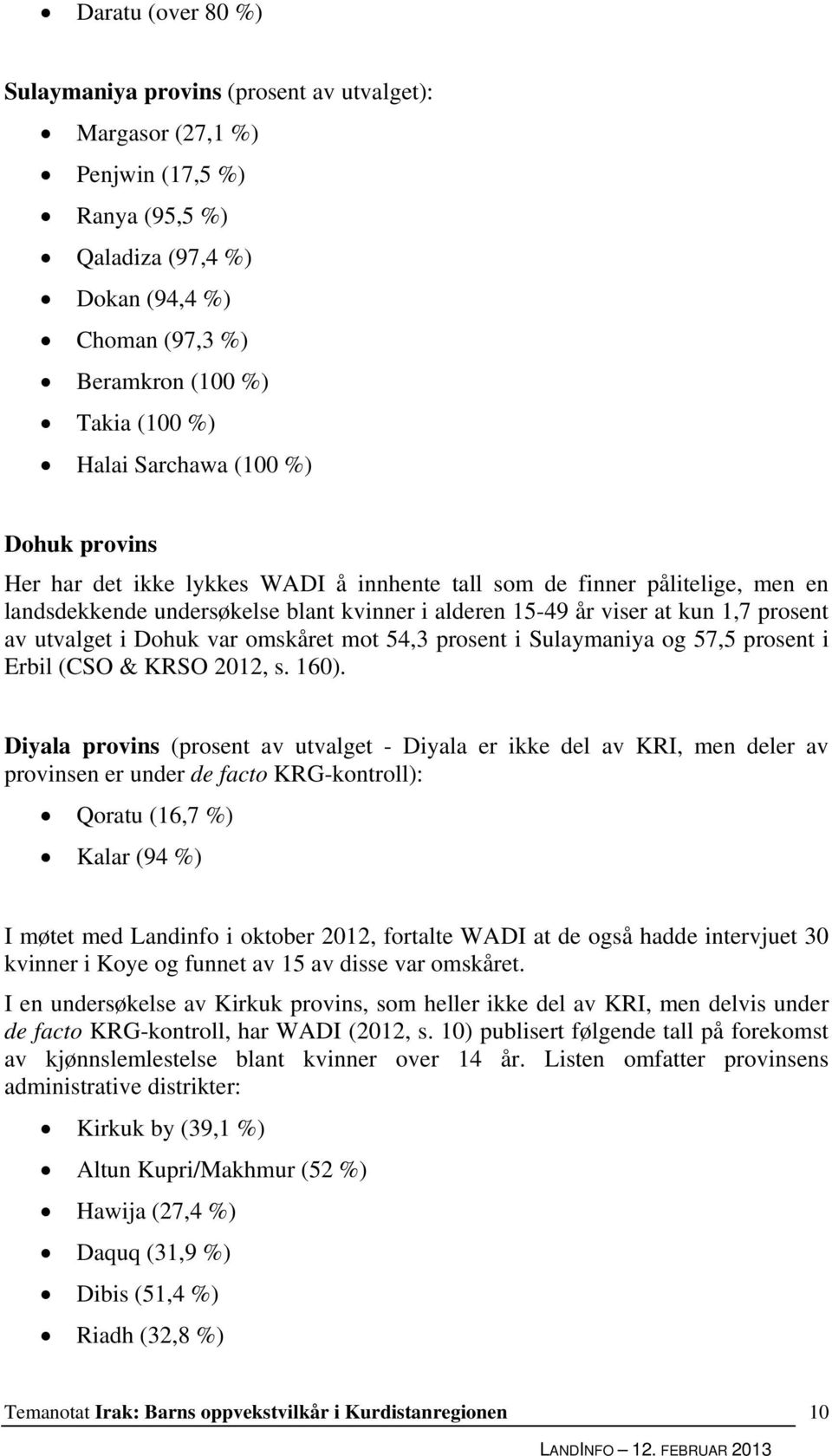 utvalget i Dohuk var omskåret mot 54,3 prosent i Sulaymaniya og 57,5 prosent i Erbil (CSO & KRSO 2012, s. 160).