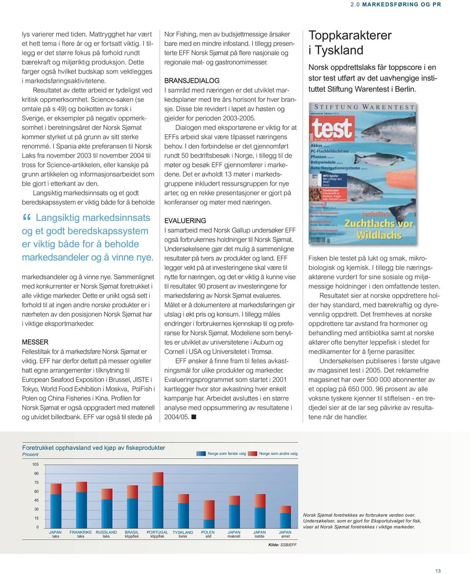 Science-saken (se omtale på s 49) og boikotten av torsk i Sverige, er eksempler på negativ oppmerksomhet i beretningsåret der Norsk Sjømat kommer styrket ut på grunn av sitt sterke renommé.