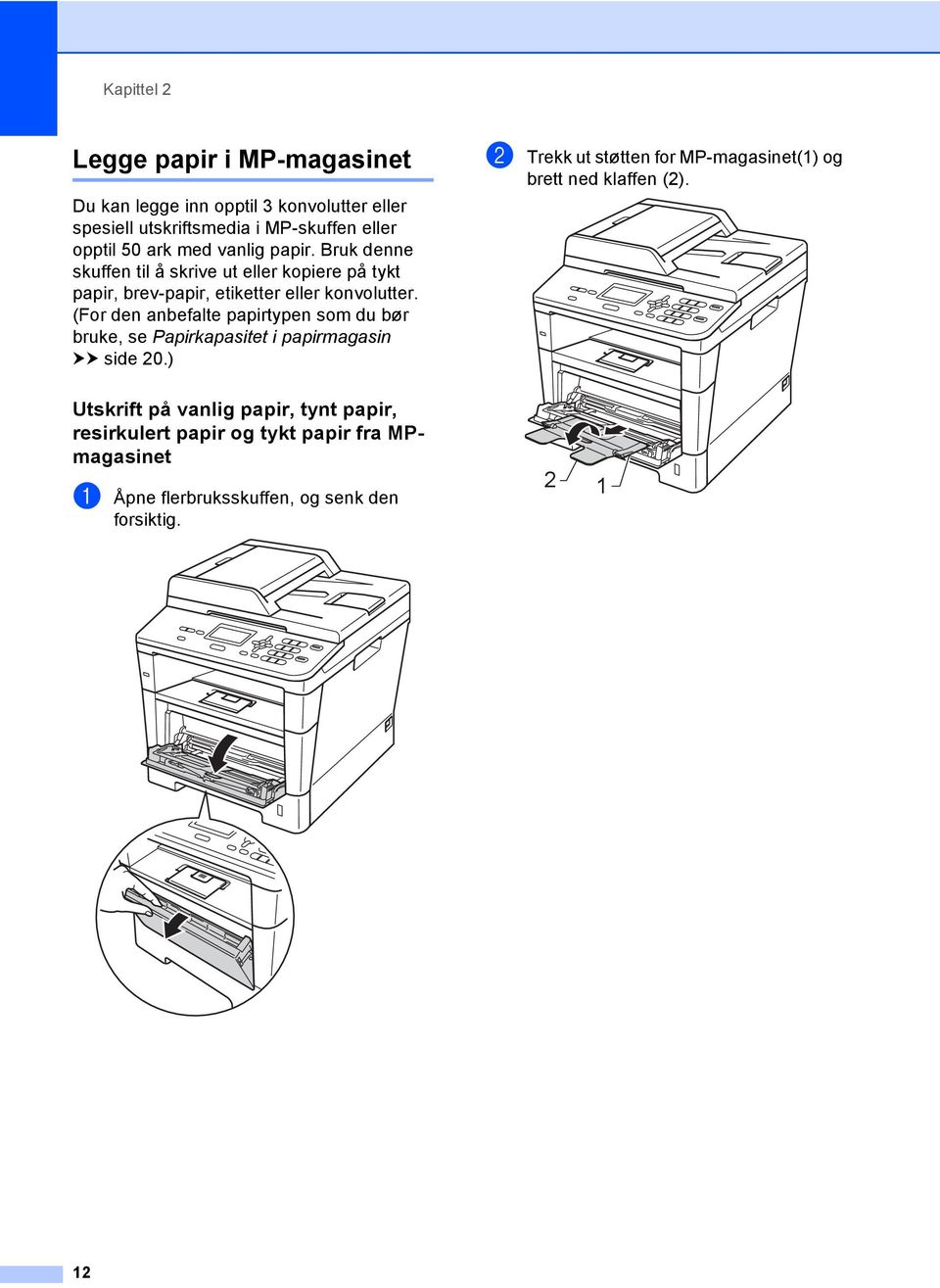 (For den anbefalte papirtypen som du bør bruke, se Papirkapasitet i papirmagasin uu side 20.