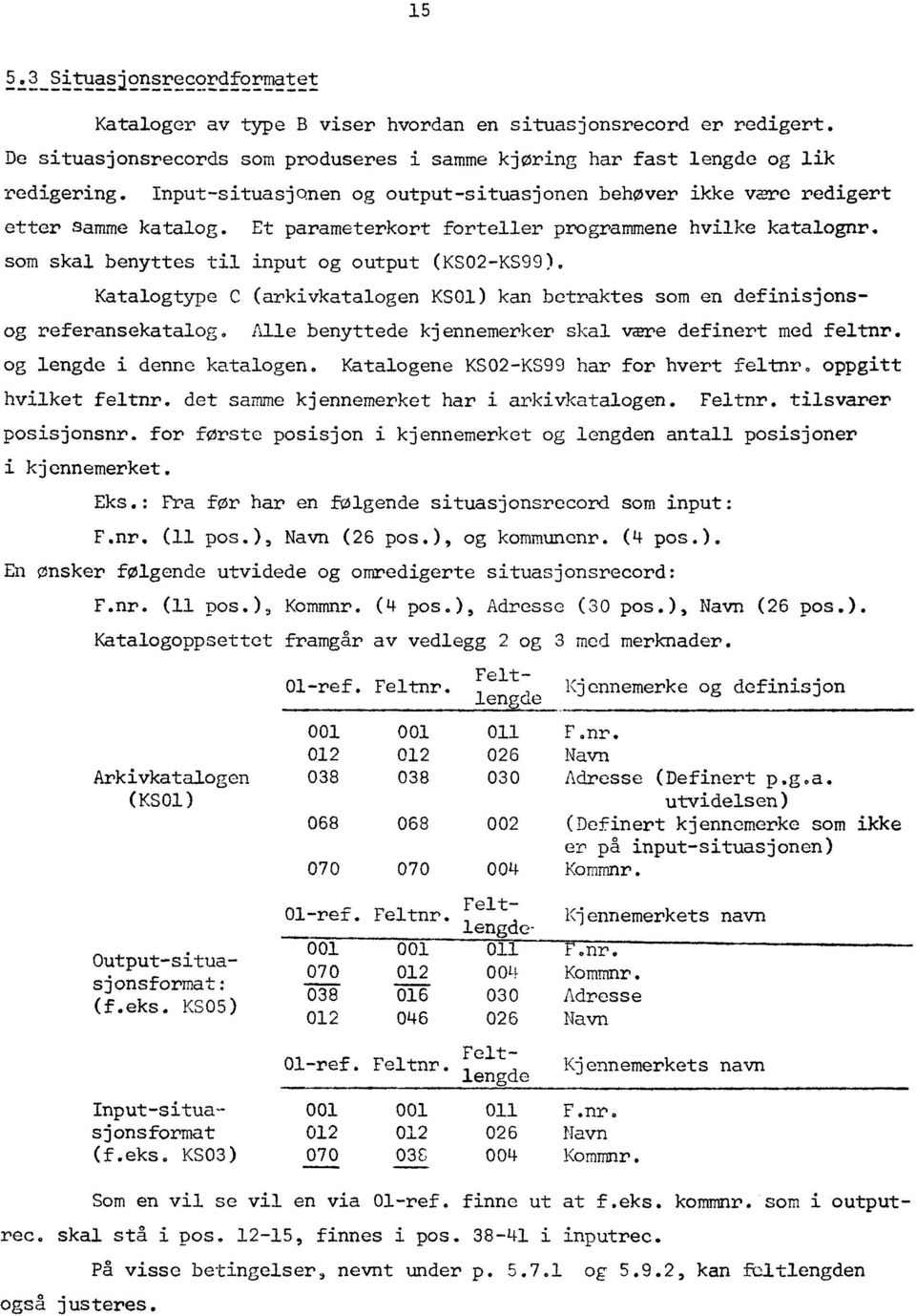 Katalogtype C (arkivkatalogen KS1) kan betraktes som en definisjons og referansekatalog. Alle benyttede kjennemerker skal være definert med feltnr. og lengde i denne katalogen.