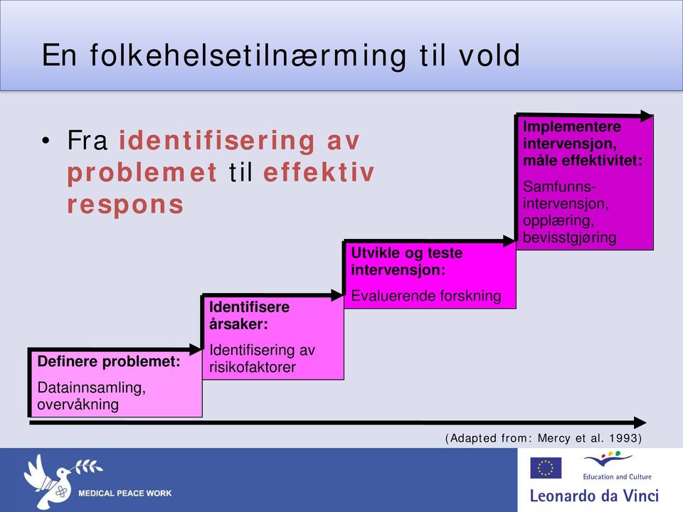 risikofaktorer Utvikle og teste intervensjon: Evaluerende forskning Implementere