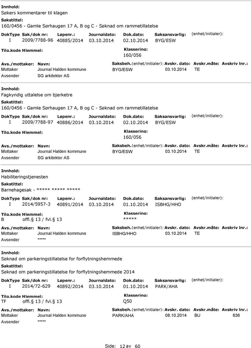 2014 160/056 Avs./mottaker: Navn: Saksbeh. Avskr. dato: Avskr.måte: Avskriv lnr.: TE Avsender SG arkitekter AS nnhold: Habiliteringstjenesten Barnehagesak - 2014/5957-3 40891/2014 01.10.