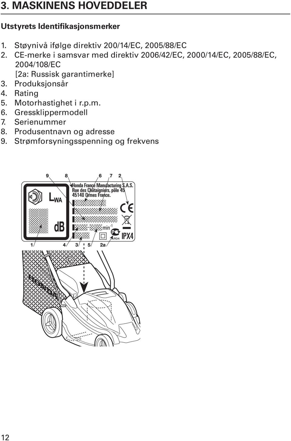 CE-merke i samsvar med direktiv 2006/42/EC, 2000/4/EC, 2005/88/EC, 2004/08/EC [2a: Russisk