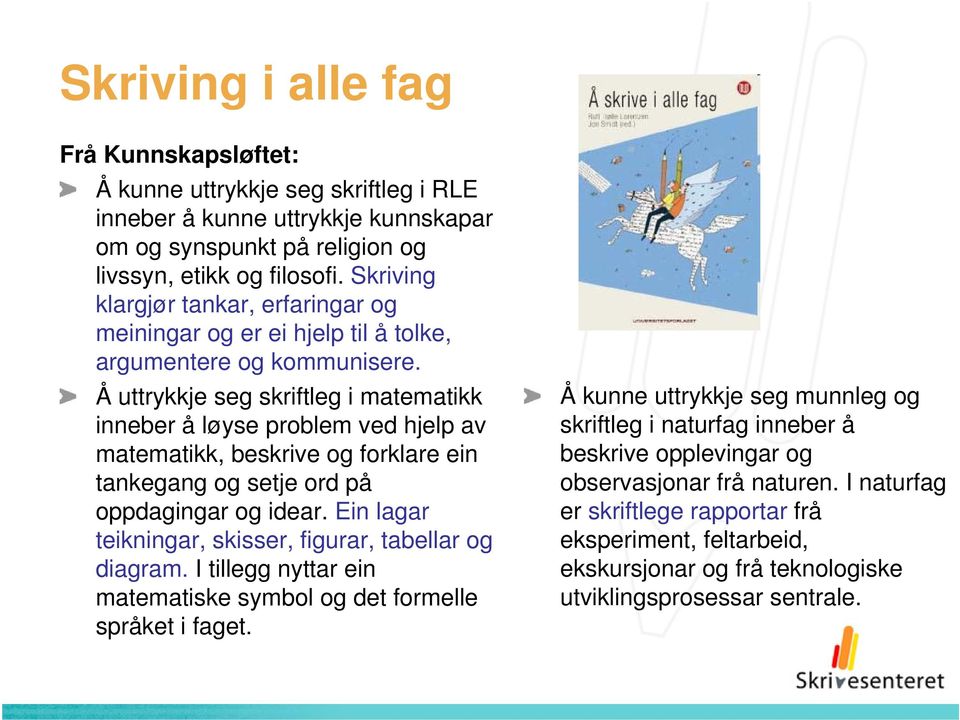 Å uttrykkje seg skriftleg i matematikk inneber å løyse problem ved hjelp av matematikk, beskrive og forklare ein tankegang og setje ord på oppdagingar og idear.