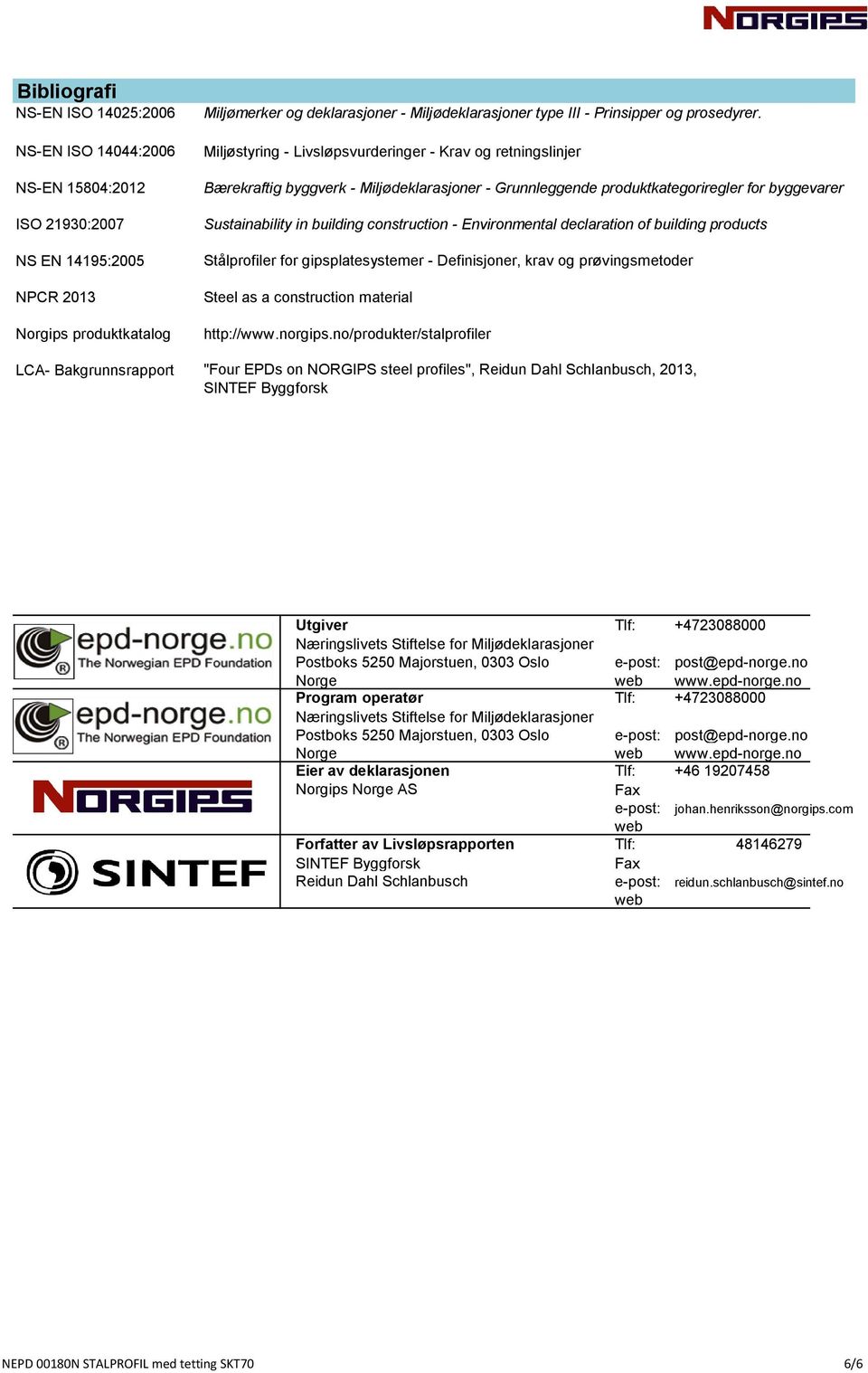 Miljøstyring - Livsløpsvurderinger - Krav og retningslinjer Bærekraftig byggverk - Miljødeklarasjoner - Grunnleggende produktkategoriregler for byggevarer Sustainability in building construction -