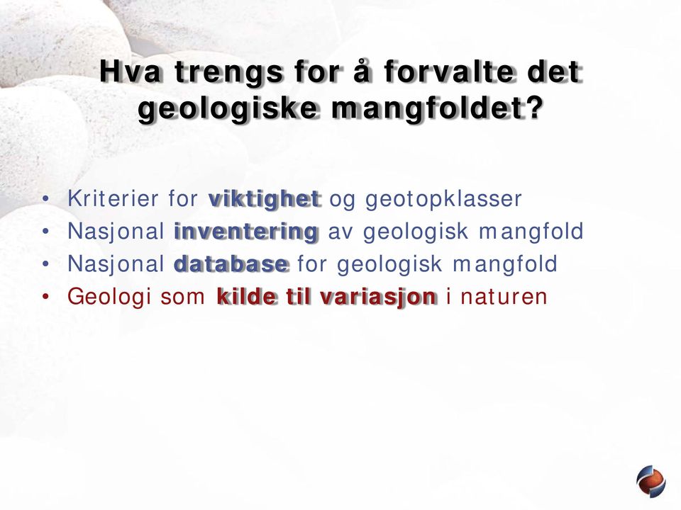 inventering av geologisk mangfold Nasjonal database