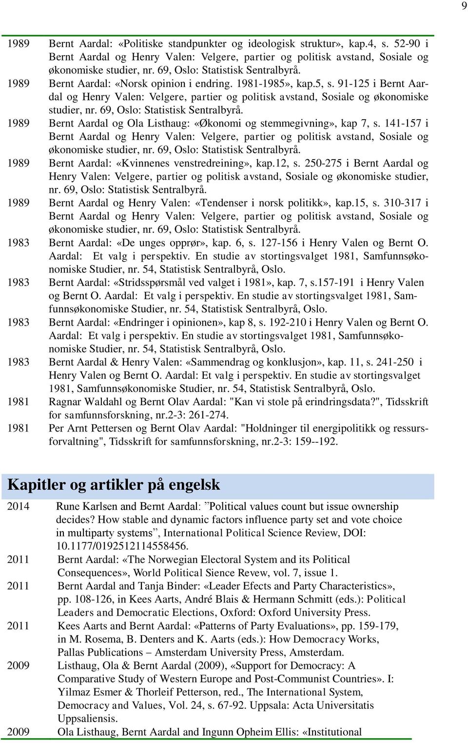 91-125 i Bernt Aardal og Henry Valen: Velgere, partier og politisk avstand, Sosiale og økonomiske studier, nr. 69, Oslo: Statistisk Sentralbyrå.