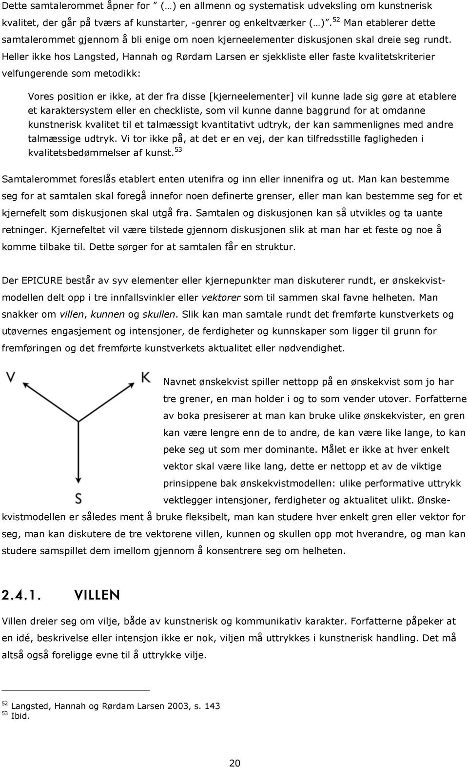 Heller ikke hos Langsted, Hannah og Rørdam Larsen er sjekkliste eller faste kvalitetskriterier velfungerende som metodikk: Vores position er ikke, at der fra disse [kjerneelementer] vil kunne lade