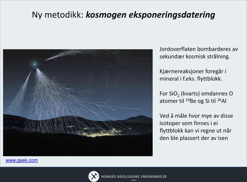 For SiO 2 (kvarts) omdannes O atomer til 10 Be og Si til 26 Al Ved å måle hvor mye av