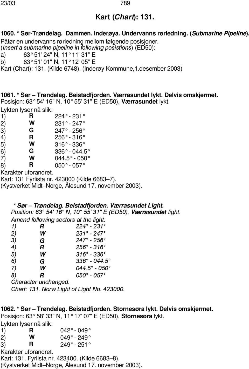 * Sør Trøndelag. Beistadfjorden. Værrasundet lykt. Delvis omskjermet. Posisjon: 63 54' 16" N, 10 55' 31" E (ED50), Værrasundet lykt.