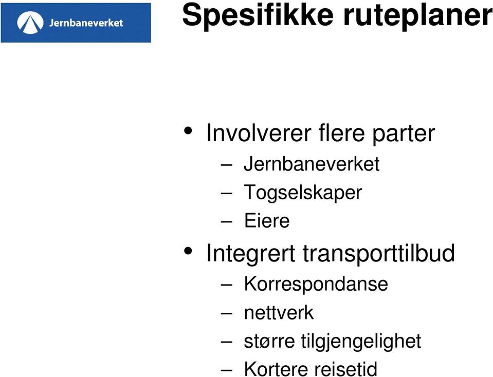 Integrert transporttilbud Korrespondanse