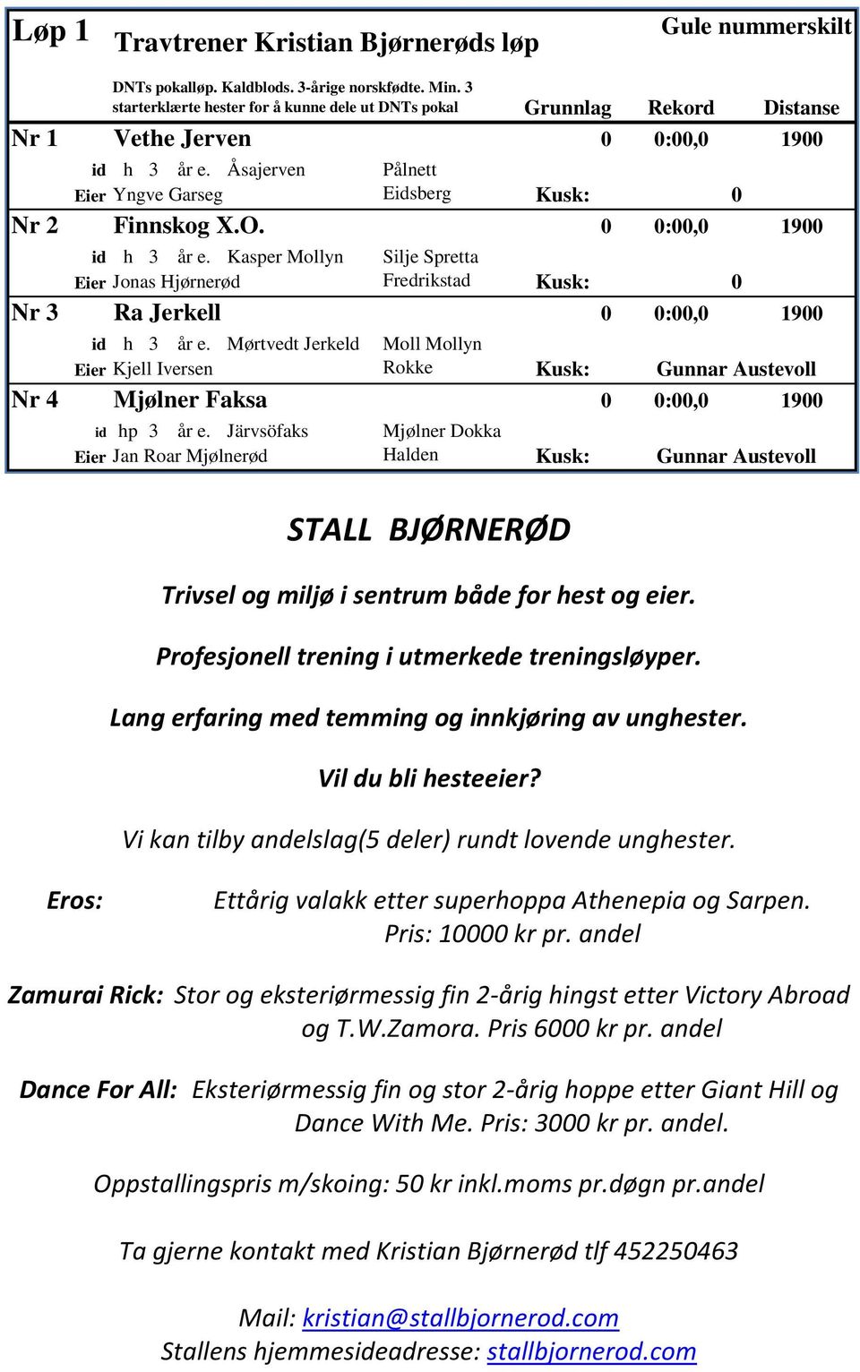 Mørtvedt Jerkeld Moll Mollyn Eier Kjell Iversen Rokke Kusk: Gunnar Austevoll Nr 4 Mjølner Faksa :, 19 id hp 3 år e.