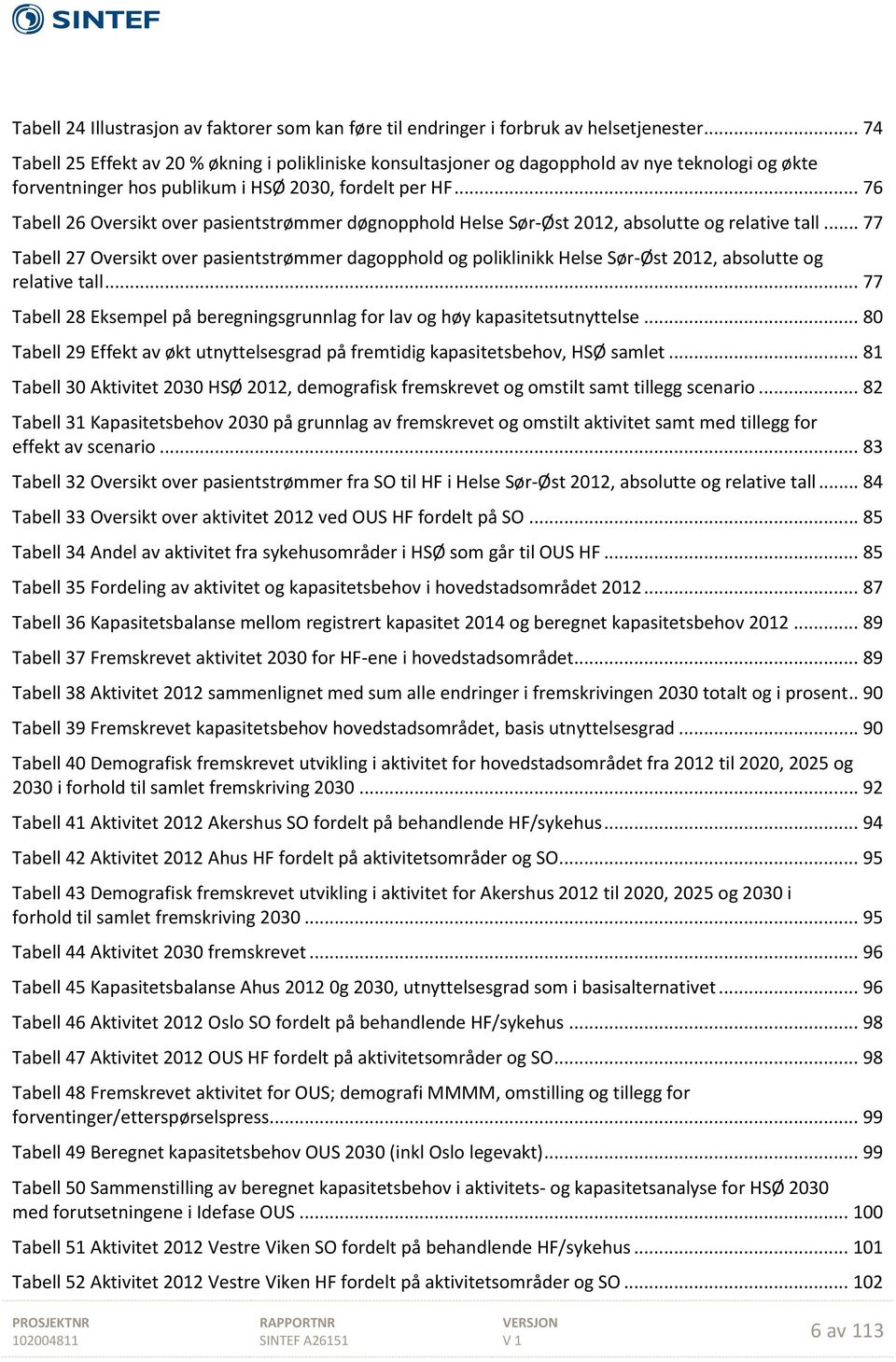 .. 76 Tabell 26 Oversikt over pasientstrømmer døgnopphold Helse Sør-Øst, absolutte og relative tall.