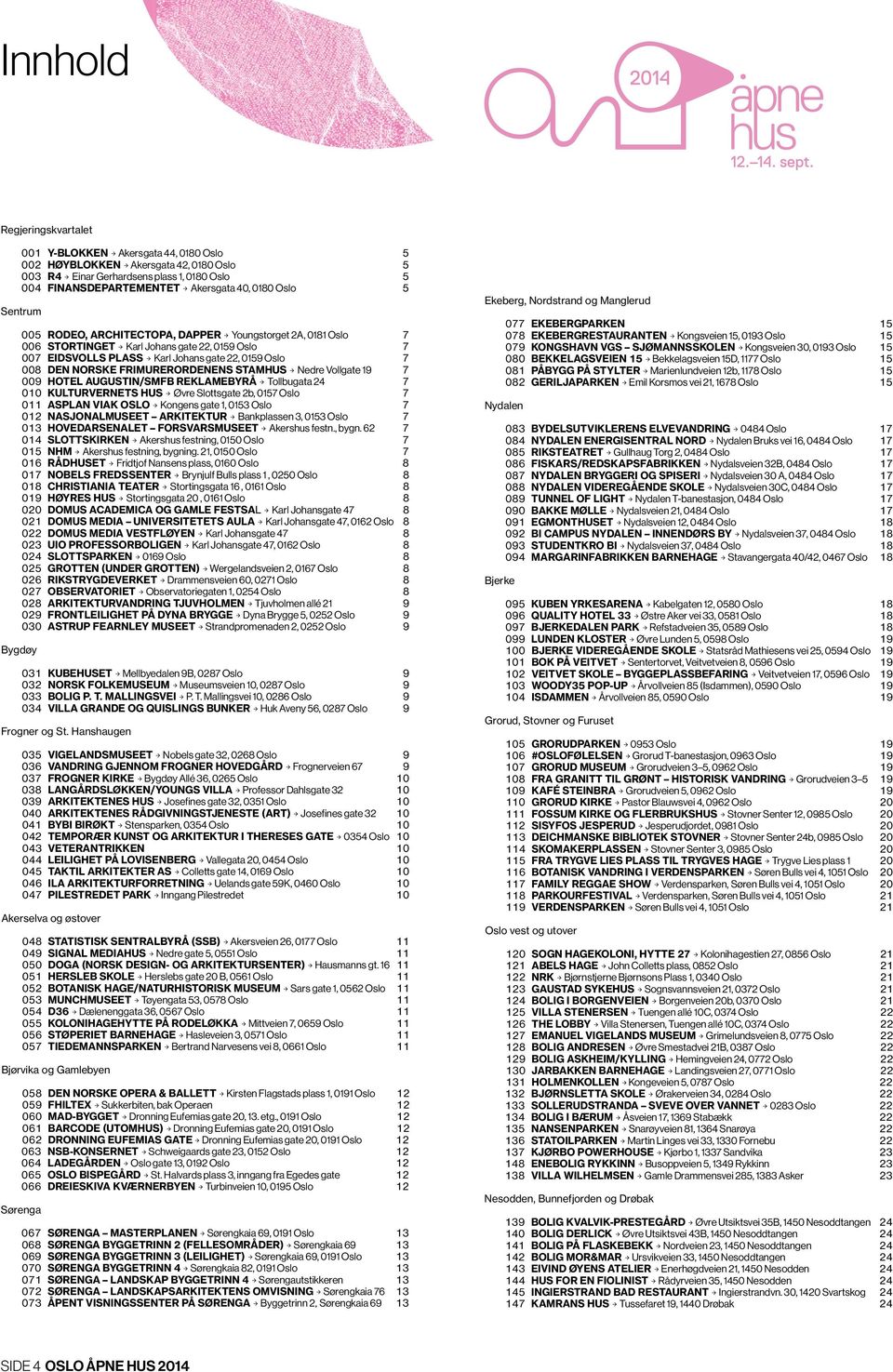 NORSKE FRIMURERORDENENS STAMHUS > Nedre Vollgate 19 7 009 HOTEL AUGUSTIN/SMFB REKLAMEBYRÅ > Tollbugata 24 7 010 KULTURVERNETS HUS > Øvre Slottsgate 2b, 0157 Oslo 7 011 ASPLAN VIAK OSLO > Kongens gate