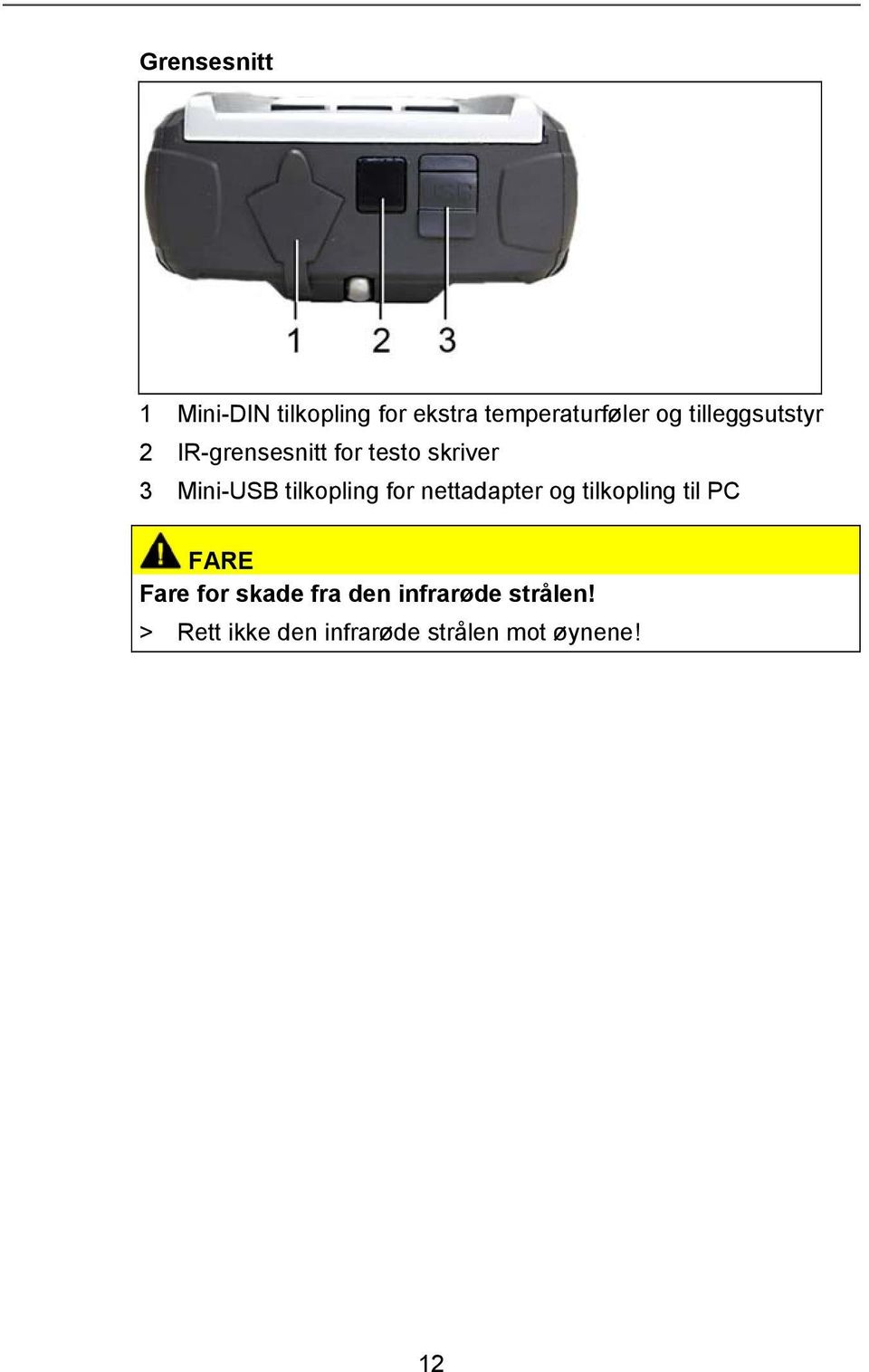 tilkopling for nettadapter og tilkopling til PC FARE Fare for