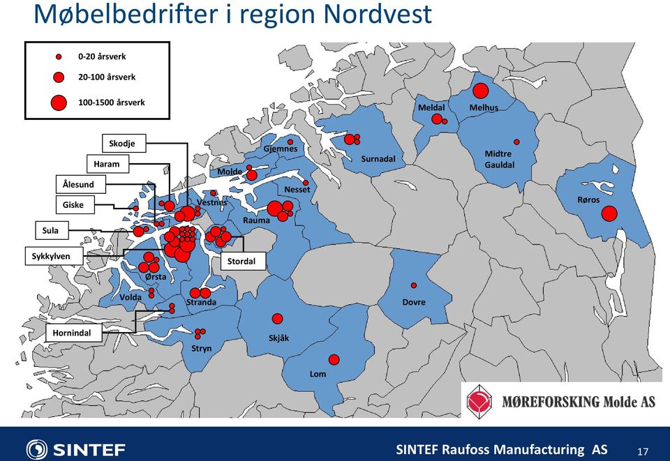 Vestnes Gjemnes Nesset Surnadal Midtre Gauldal Røros Sula Rauma