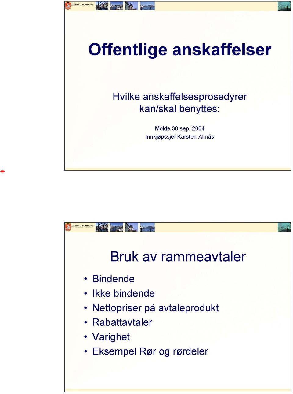 2004 Innkjøpssjef Karsten Almås Bruk av rammeavtaler
