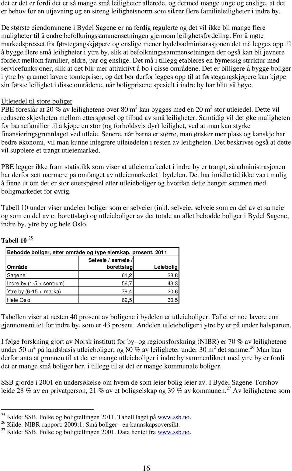 For å møte markedspresset fra førstegangskjøpere og enslige mener bydelsadministrasjonen det må legges opp til å bygge flere små leiligheter i ytre by, slik at befolkningssammensetningen der også kan