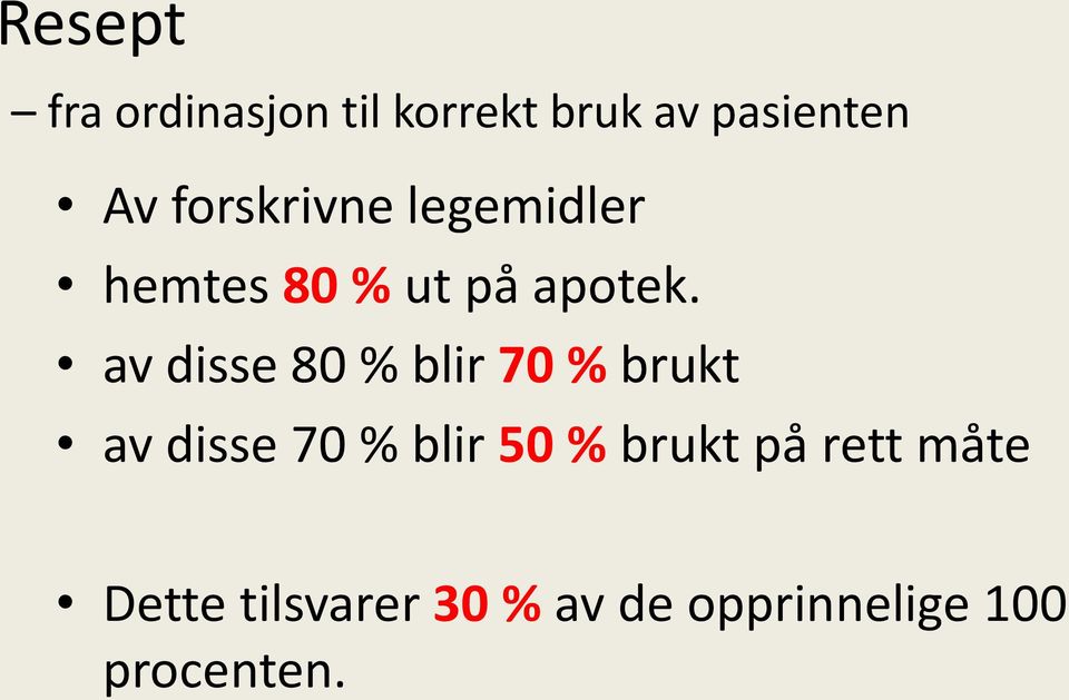 av disse 80 % blir 70 % brukt av disse 70 % blir 50 %