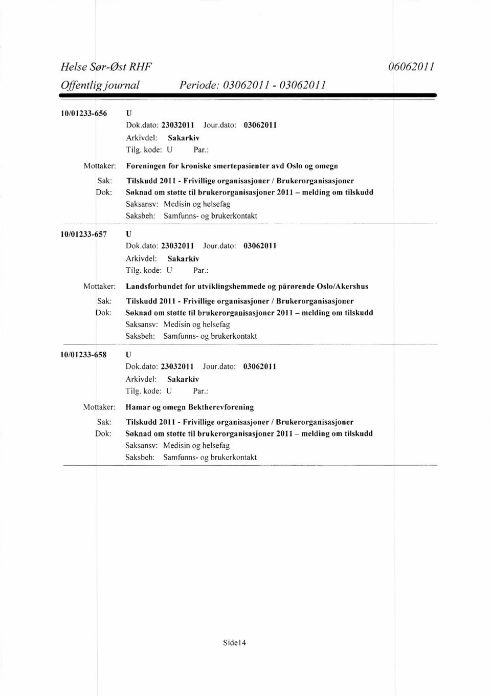 brukerkontakt 10/01233-657 U Mottaker: Landsforbundet for utviklingshemmede