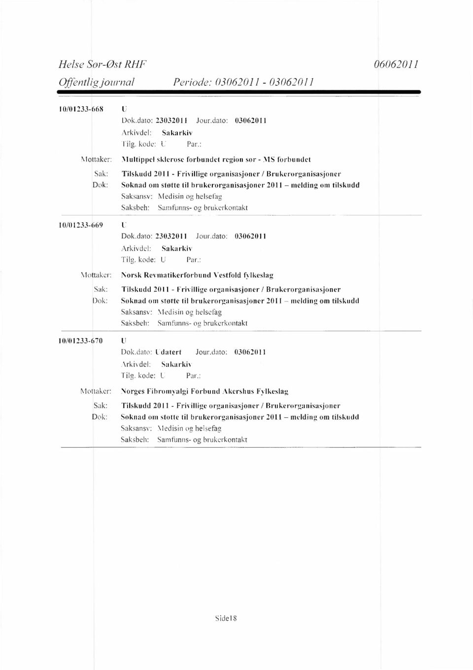 Revmatikerforbund Vestfold fylkeslag 10/01233-670 Dok.dato: Udatert Jour.