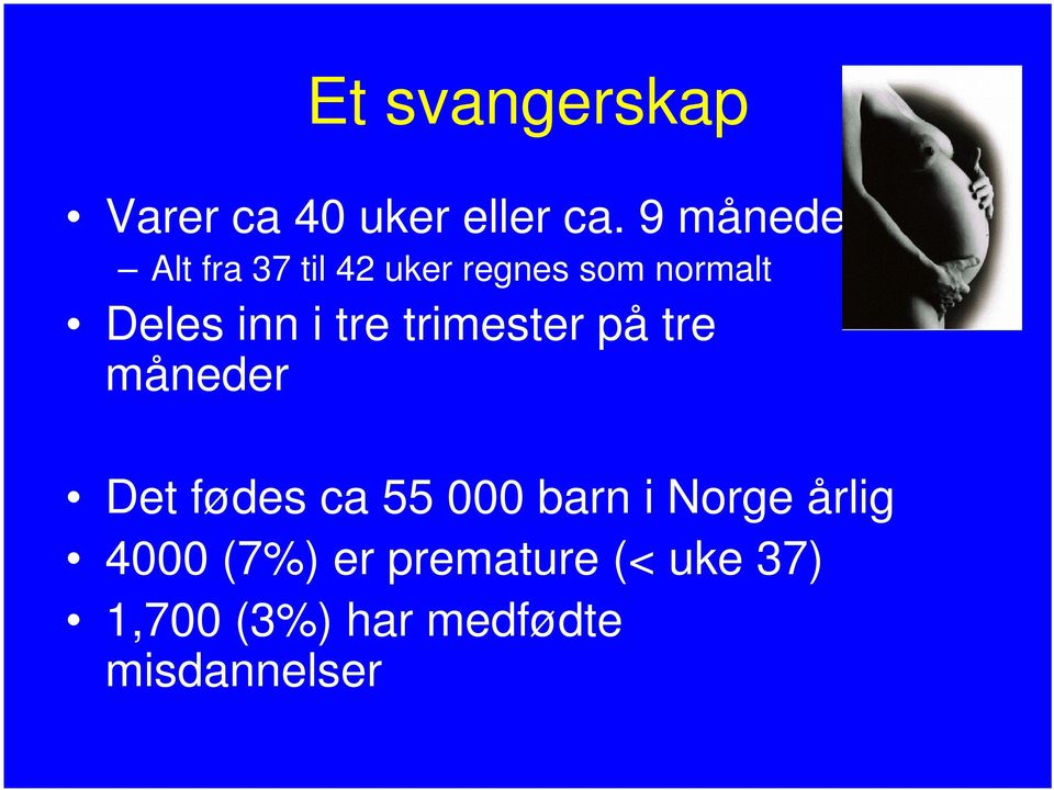 inn i tre trimester på tre måneder Det fødes ca 55 000 barn