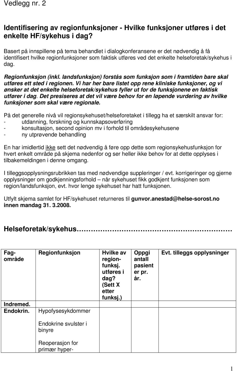 Regionfunksjon (inkl. landsfunksjon) forstås som funksjon som i framtiden bare skal utføres ett sted i regionen.