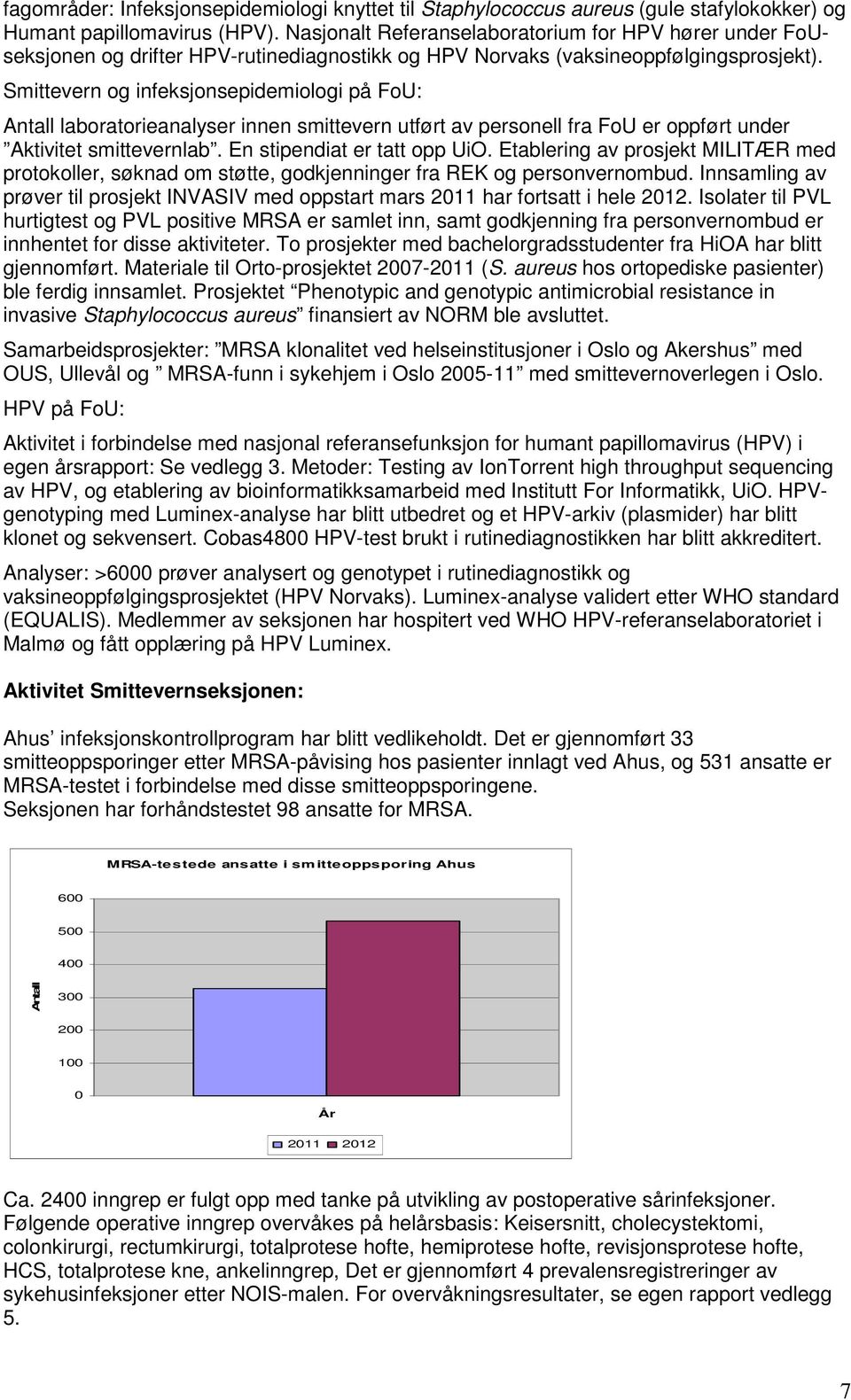 Smittevern og infeksjonsepidemiologi på : Antall laboratorieanalyser innen smittevern utført av personell fra er oppført under Aktivitet smittevernlab. En stipendiat er tatt opp UiO.