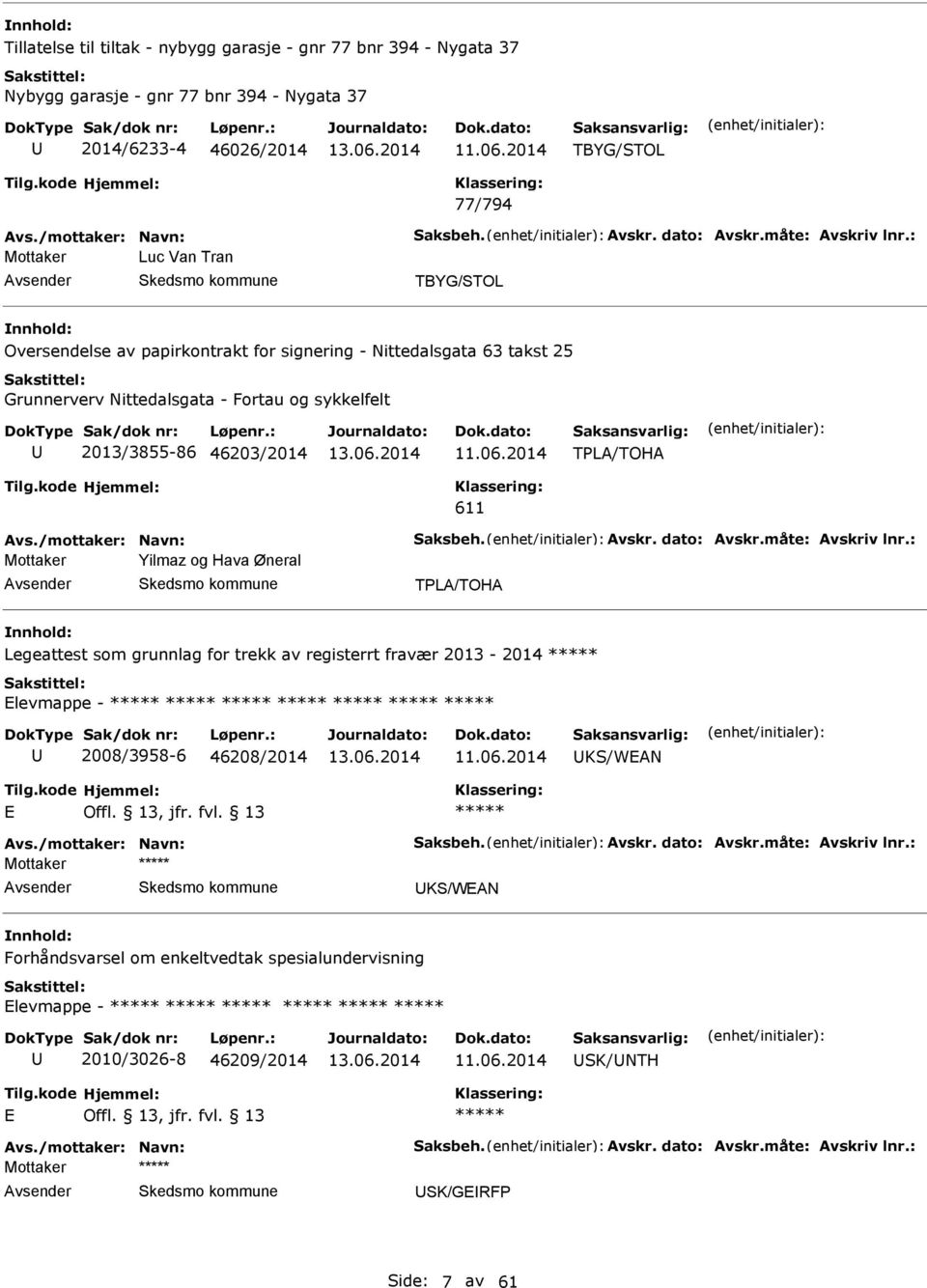 : Mottaker Luc Van Tran TBYG/STOL Oversendelse av papirkontrakt for signering - Nittedalsgata 63 takst 25 Grunnerverv Nittedalsgata - Fortau og sykkelfelt 2013/3855-86 46203/2014 TPL/TOH 611 vs.