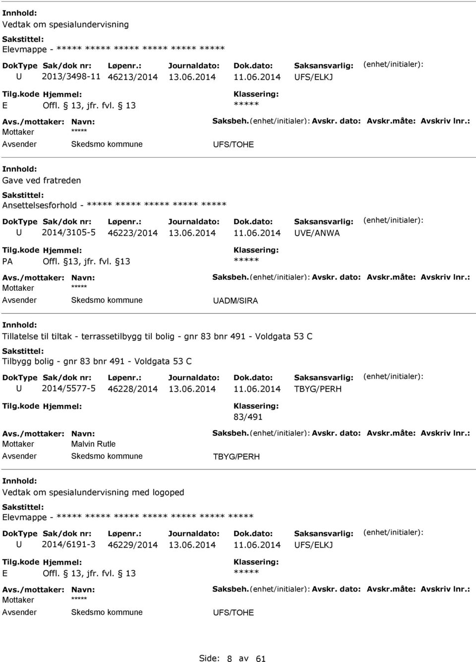 : Mottaker DM/SR Tillatelse til tiltak - terrassetilbygg til bolig - gnr 83 bnr 491 - Voldgata 53 C Tilbygg bolig - gnr 83 bnr 491 - Voldgata 53 C 2014/5577-5 46228/2014 TBYG/PRH 83/491