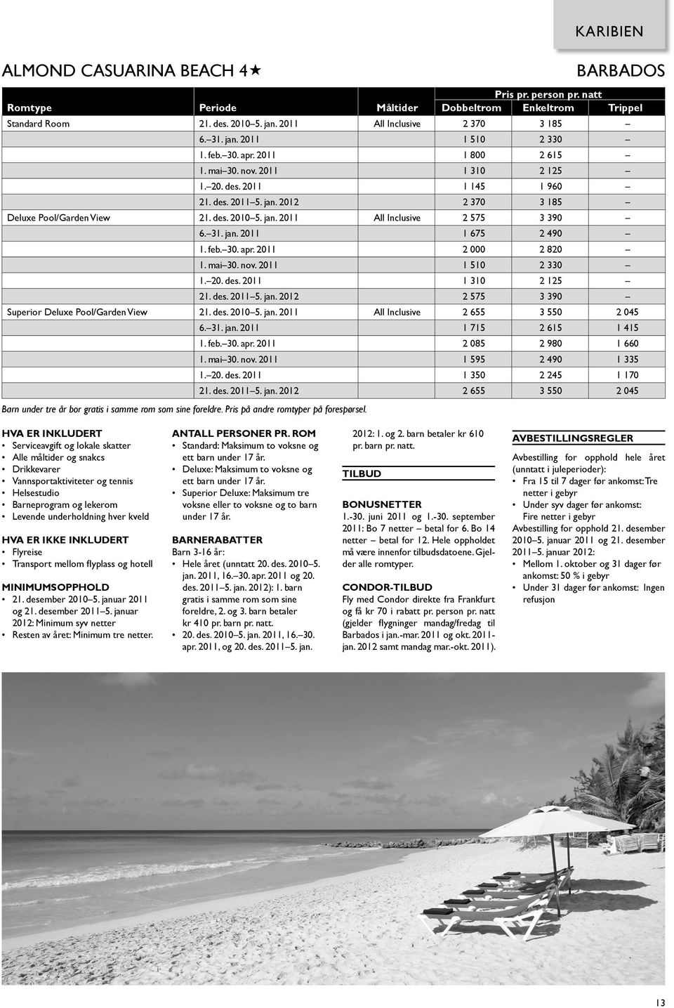 31. jan. 2011 1 675 2 490 1. feb. 30. apr. 2011 2 000 2 820 1. mai 30. nov. 2011 1 510 2 330 1. 20. des. 2011 1 310 2 125 21. des. 2011 5. jan. 2012 2 575 3 390 Superior Deluxe Pool/Garden View 21.