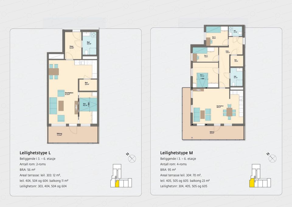 404, 504 og 604: balkong 11 m 2 Leilighetsnr: 303, 404, 504 og 604 Leilighetstype M