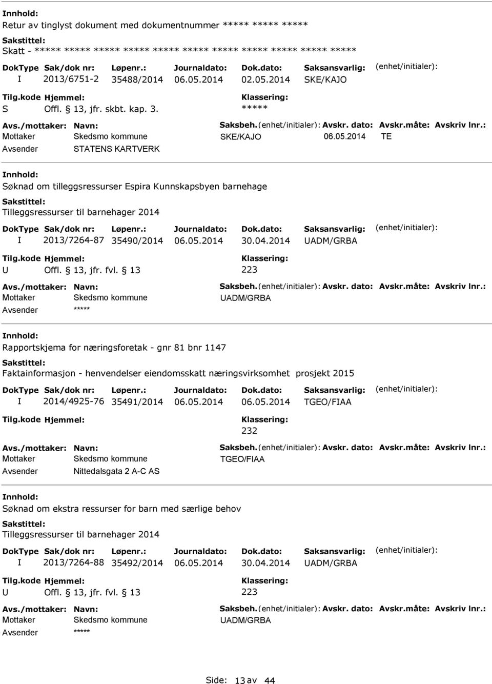 : nnhold: Rapportskjema for næringsforetak - gnr 81 bnr 1147 Faktainformasjon - henvendelser eiendomsskatt næringsvirksomhet prosjekt 2015 2014/4925-76 35491/2014 TGEO/F 232 vs.