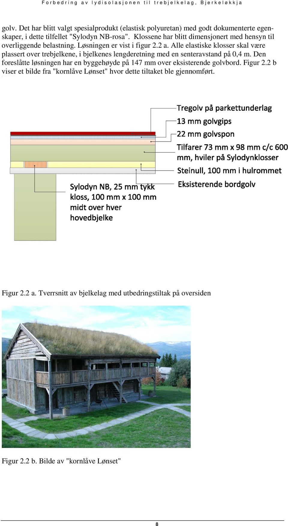 Alle elastiske klosser skal være plassert over trebjelkene, i bjelkenes lengderetning med en senteravstand på 0,4 m.