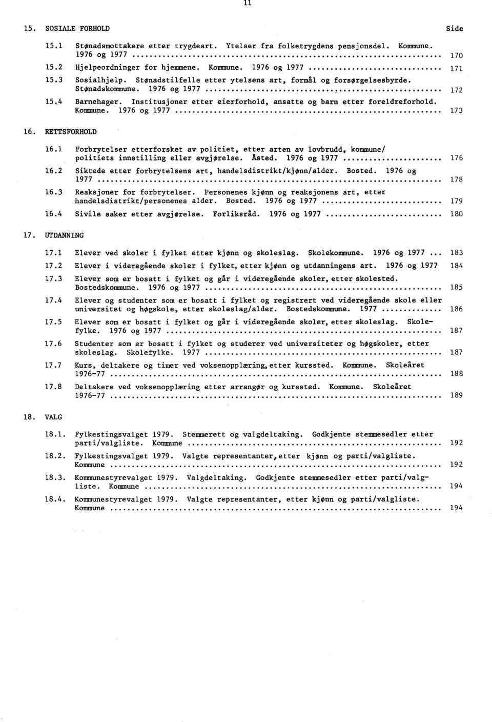 Institusjoner etter eierforhold, ansatte og barn etter foreldreforhold. Kommune. 1976 og 1977 173 16. RETTSFORHOLD 16.