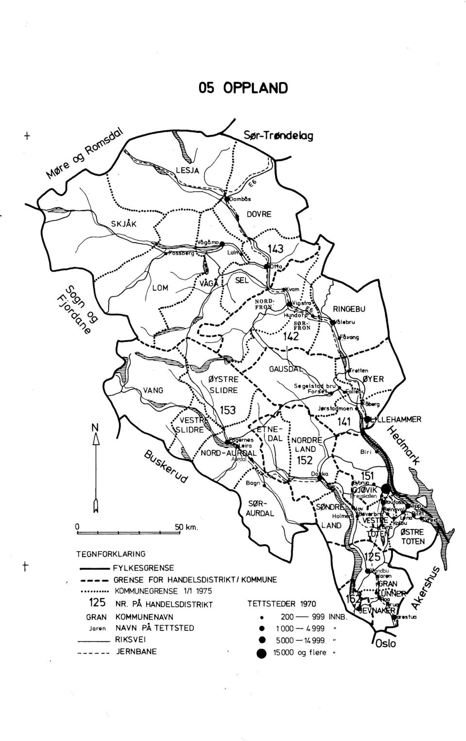 FR ON 142 Do RINGEBU blebru Gong NORD-A A SØR- AURDAL 152 I o SONDR - - - GRENSE FOR HANDELSDISTRIKT/ KOMMUNE KOMMUNEGRENSE 1/1 1975 125 NR.