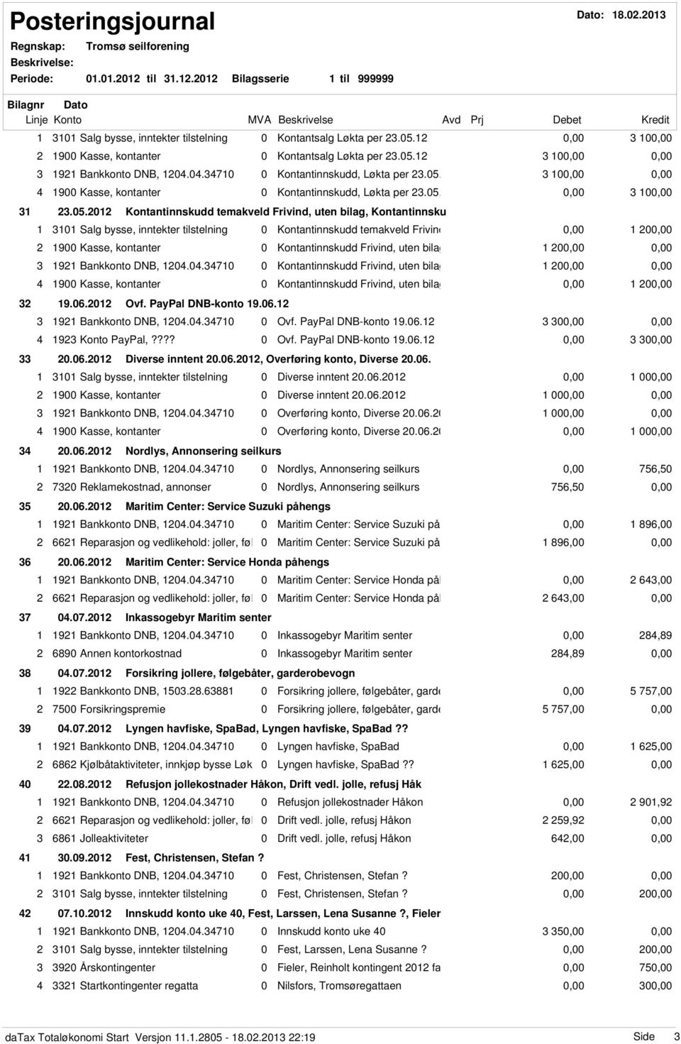 Frivind, uten bilag, Kontantinnsku 0 Salg bysse, inntekter tilstelning 0 Kontantinnskudd temakveld Frivind 0 900 Kasse, kontanter 0 Kontantinnskudd Frivind, uten bilag 0 9 Bankkonto DNB, 0.0.0 0 Kontantinnskudd Frivind, uten bilag 0 900 Kasse, kontanter 0 Kontantinnskudd Frivind, uten bilag 0 9.