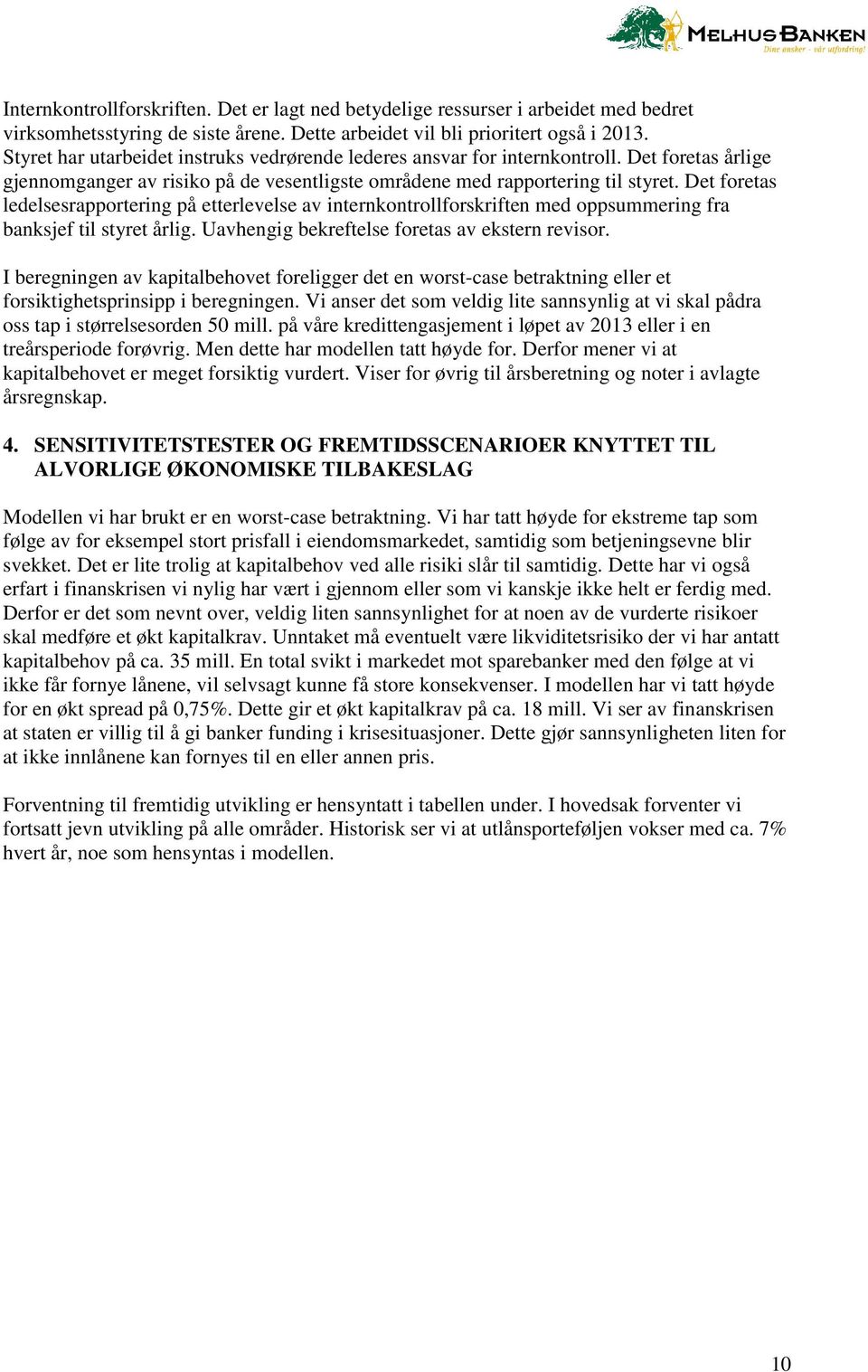 Det foretas ledelsesrapportering på etterlevelse av internkontrollforskriften med oppsummering fra banksjef til styret årlig. Uavhengig bekreftelse foretas av ekstern revisor.