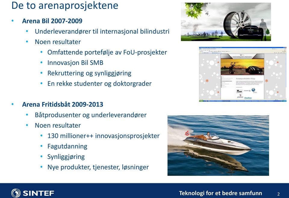 rekke studenter og doktorgrader Arena Fritidsbåt 2009-2013 Båtprodusenter og underleverandører Noen